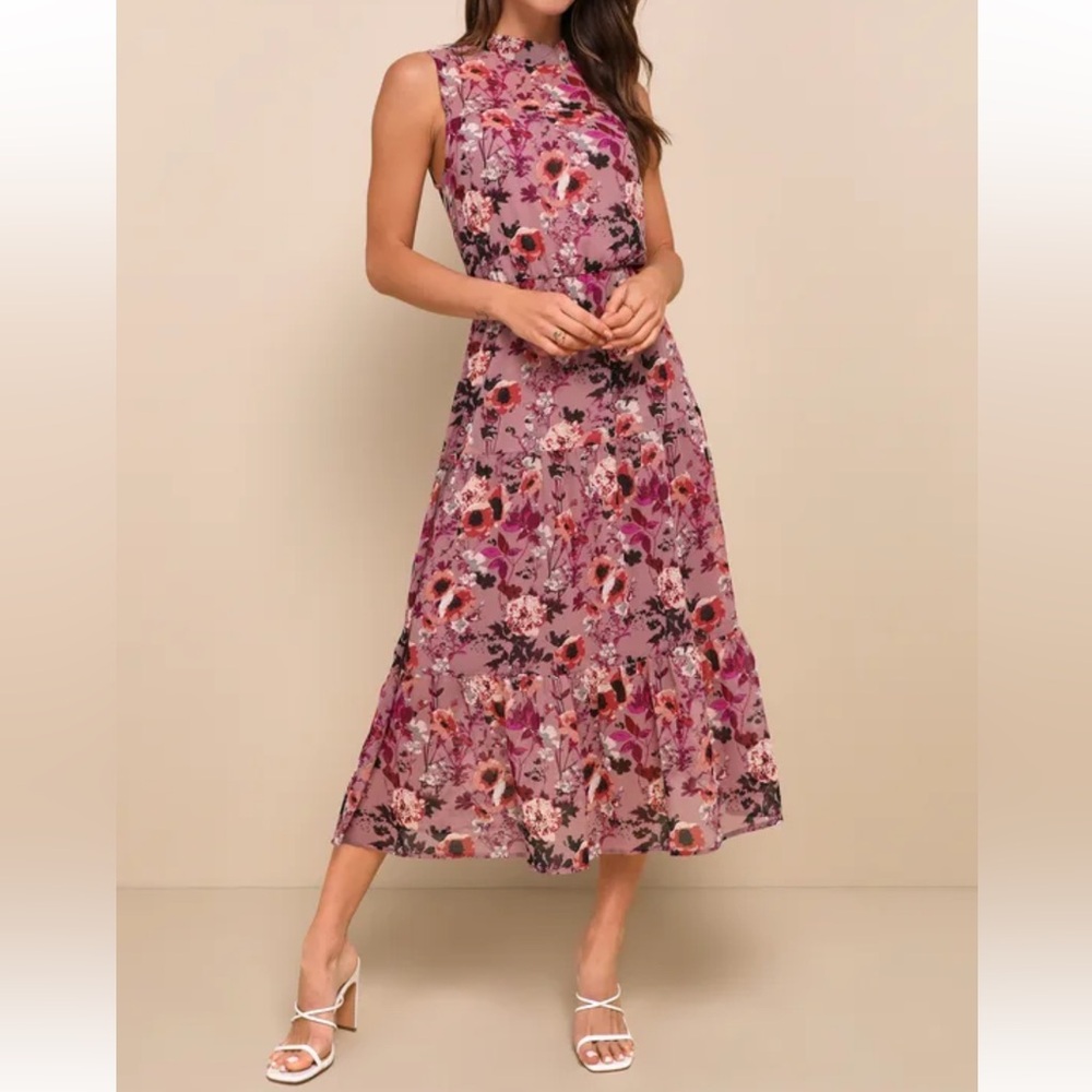 In My Dreams Mauve Floral Print Midi Dress